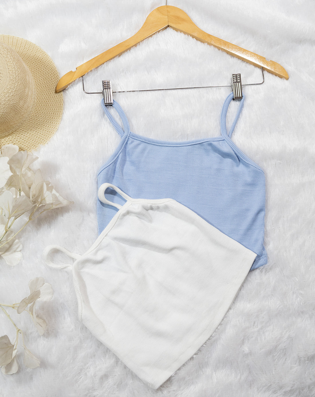Ribbed Crop Top Combo Light Blue and White